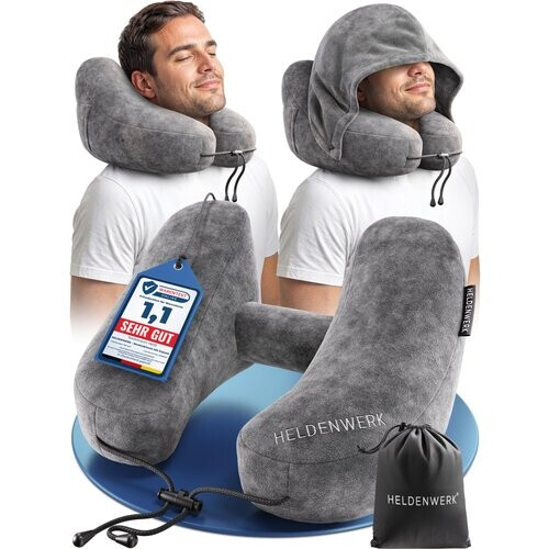 Tweedekans Heldenwerk Nekkussen - Opblaasbaar - Comfortventiel - Capuchon - Large - Donkergrijs Tweedehands