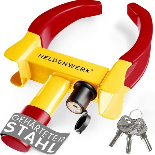 Tweedekans HELDENWERK – Parkklauw Wielklem met Veiligheidsslot – 48x25x7 cm – Voor 18-30 cm Bandbreedte met 3 Sleutels – Diefstalbeveiliging voor Camper & Auto – Geel & Rood Staal Tweedehands