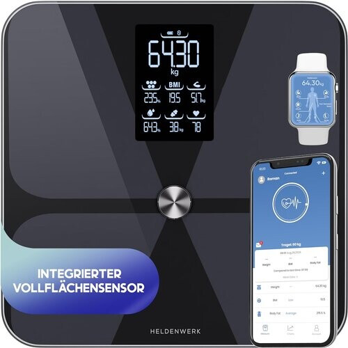 Tweedekans Heldenwerk personenweegschaal - Digitaal - 180KG - Lichaamsanalyse - Zwart/Donker Grijs Tweedehands