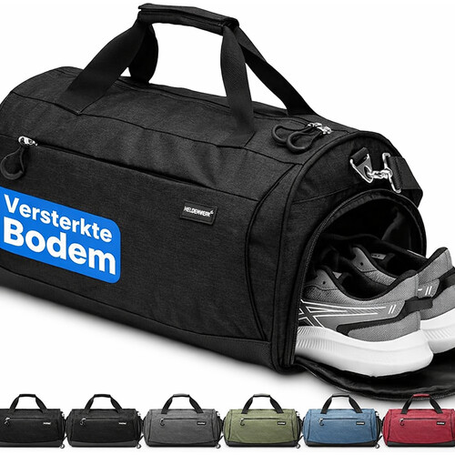 Tweedekans Heldenwerk Sporttas met schoenenvak en nat vak, trainingstas voor dames en heren, ideaal als reistas, fitnesstas, trainingstas of sporttas, zwart, Sporttas met schouderriem Tweedehands