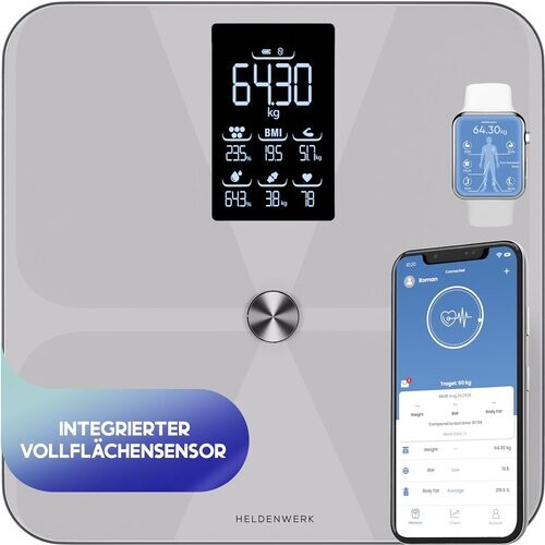 Tweedekans Heldenwerk Weegschaal - Digitaal - 180KG - Bluetooth - Grijs Tweedehands