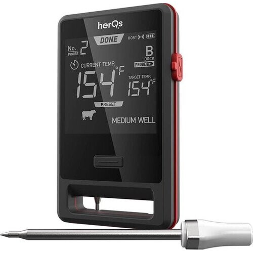 Tweedekans herQs - Pin PRO - BBQ thermometer – Vleesthermometer – incl. 2 draadloze sondes - barbecue thermometer met App – tot 500°C – Bluetooth Tweedehands