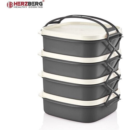 Tweedekans Herzberg - 4 laags Tetra Lunchbox - Stapelbare lunchbox - Duurzaam - Lek en morsbestendig - Lunchbox met handvat - Vaatwasbestendig - Geschikt voor magnetron - Grijs Tweedehands