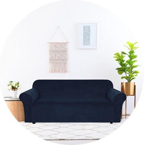 Tweedekans Hilvard - Bankhoes 3 zitsbanken - (185 - 230 cm) - Donkerblauw - Velvet - Stretch - Bankbeschermer - Meubelhoes - Tegen beschadigingen en vlekken - Zetelhoes - Zetelovertrek Tweedehands