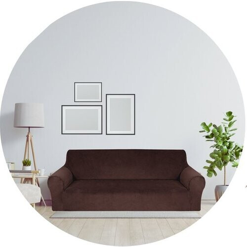 Tweedekans Hilvard - Bankhoes 4 zitsbanken - (230 - 275 cm) - Donkerbruin - Velvet - Stretch - Bankbeschermer - Meubelhoes - Tegen beschadigingen en vlekken - Zetelhoes - Zetelovertrek Tweedehands