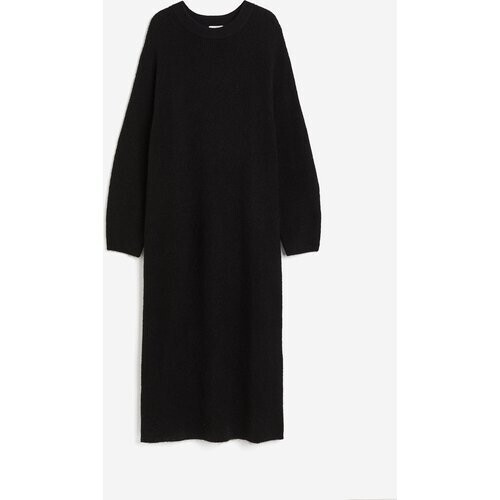 Tweedekans H&M Zwarte Gebreide Midi Trui-Jurk – XS, Ronde Hals, Lange Raglanmouwen, Loose Fit Tweedehands