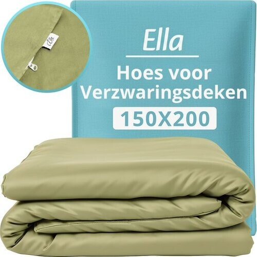 Tweedekans Hoes voor de verzwaringsdeken van Ella 150 x 200 CM - 7 KG & 9 KG - Overtrek Hoes van 100% biologisch katoen - Licht Olijf Groen Tweedehands