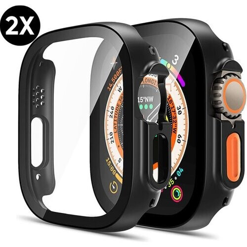 Tweedekans Hoesje geschikt voor Apple Watch Ultra - 49 mm Screen Protector - Podec Full Cover Hard Case - Zwart - 2 Stuks Tweedehands