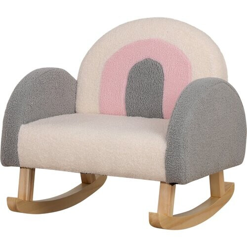 Tweedekans HOMCOM Kinder Schommelstoel – Grijs – 50 x 45 x 44 cm – Comfortabele Stoel met Zachte Bekleding en Stevig Houten Frame Tweedehands