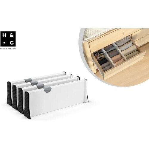 Tweedekans Home & Comfort Set van 4 Verstelbare Ladeverdelers – 28-44 cm x 10,5 cm x 3,5 cm – Grijs Tweedehands
