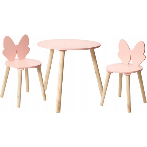 Tweedekans Home Styling Collection - Kindertafel met 2 Stoeltjes Vlinder Roze - 3-delige Kindermeubelset Tweedehands