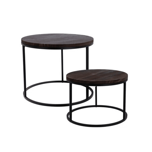 Tweedekans Home Styling Collection - Ronde Bijzettafels Set van 2 - Hout & Metaal - Ø57x45 cm / Ø50x35 cm - Industrieel & Modern Tweedehands