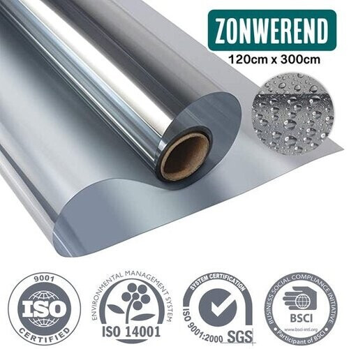 Tweedekans Homewell Zonwerende HR Raamfolie 120x300cm - Statisch Isolerende folie met Spiegeleffect - Zilver (incl. Rakel) Tweedehands