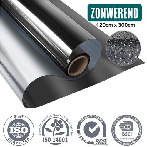 Tweedekans Homewell Zonwerende HR Raamfolie 120x300cm - Statisch Isolerende folie met Spiegeleffect - Zwart (incl. Rakel) Tweedehands