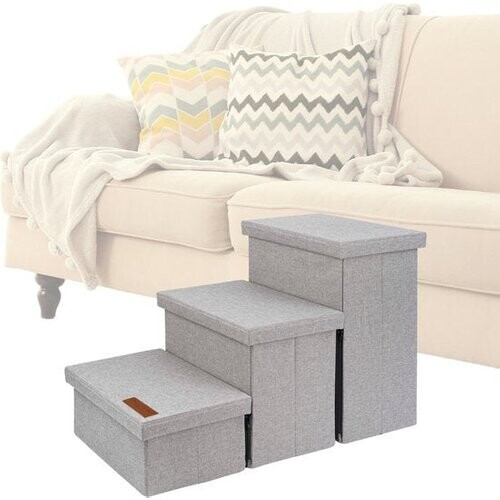 Tweedekans Hondentrap Stevig Model Hondentrapje Voor Honden Met Opbergruimte - Trap Hond – Opstapje Hond Voor Bank of Bed - Tot 60 kg - Licht Grijs - Universeel Tweedehands