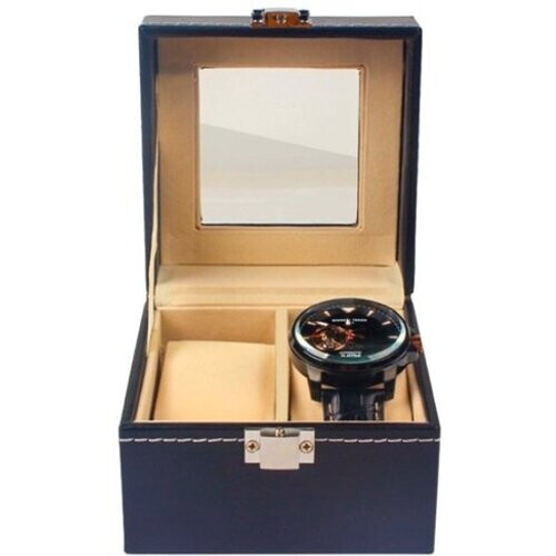 Tweedekans Horlogebox - 2 Horlogevakken kussentjes - Zwart - Unisex- Luxe Opbergdoos - 11x11 x 8 cm Tweedehands