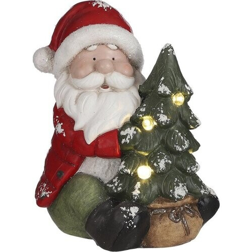 Tweedekans House of Seasons Kerstman Kerstbeeld met LED Verlichting – Polyresin – 22.5 x 21.5 x 25.5 cm – Rood Tweedehands