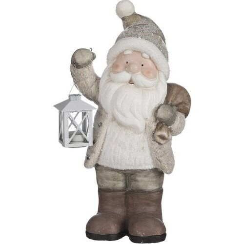 Tweedekans House of Seasons Kerstman met Lantaarn Kerstbeeld - L23 x B16 x H45 cm - Grijs Tweedehands