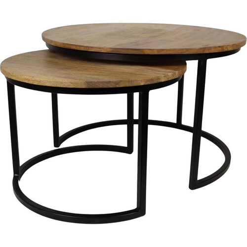 Tweedekans HSM Collection – Salontafelset Ronin - set van 2 - 70×70×46 cm – Mango/Metaal – Naturel/ Zwart Tweedehands
