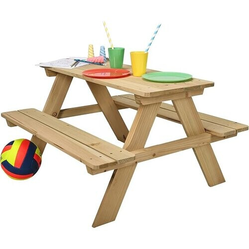 Tweedekans Idooka Houten Picknicktafel Voor Kinderen – Voorzien Van FSC Gecertificeerd Dennenhout En Hoge Draagcapaciteit Tot Honderd Kilo En Inclusief Duidelijke Instructies – Voor Tuin En Balkon – Natuurlijk Dennenhout – 89 x 79 x 50 cm Tweedehands