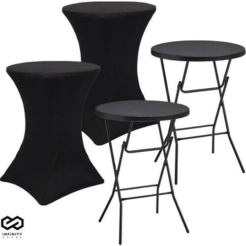Tweedekans Infinity Goods 2x Stevige Zwarte Statafel + 2x Zwarte Statafelrok - Partytafel - Robuust en Weersbestendig - Inklapbaar - 80cm x 110cm - Feest Tweedehands