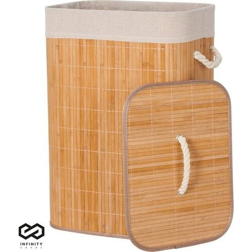 Tweedekans Infinity Goods Bamboe Wasmand met Deksel - Wassorteerder - Wasbare katoenen waszak - Handvatten - 72 Liter - Natuurlijk Bruin Tweedehands