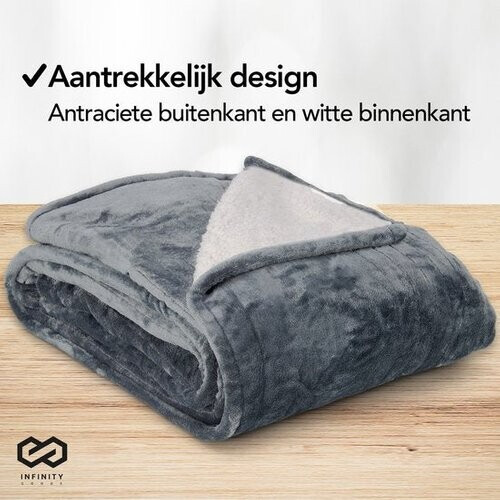 Tweedekans Infinity Goods Elektrische Deken - Warmtedeken - 2-Persoons - 180 x 160 cm - Met Timer - Bovendeken - Fleece - Antraciet Tweedehands