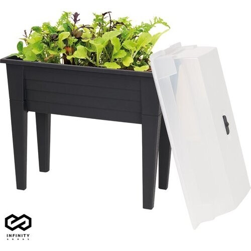 Tweedekans Infinity Goods Kweektafel Op Poten XXL - Kweekbak - Rechthoekig - 75 x 37 x 85 cm - 70L - Kweektuin - Buiten en Binnen - Deksel - Zwart Tweedehands