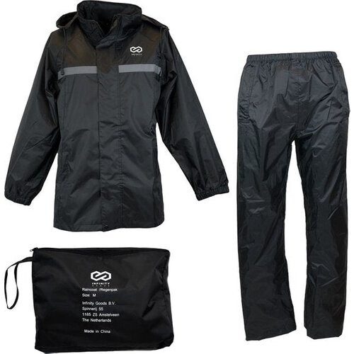 Tweedekans Infinity Goods Regenpak - Dames & Heren - Maat XS - Waterdicht & Ademend - Reflecterend - Zwart Tweedehands