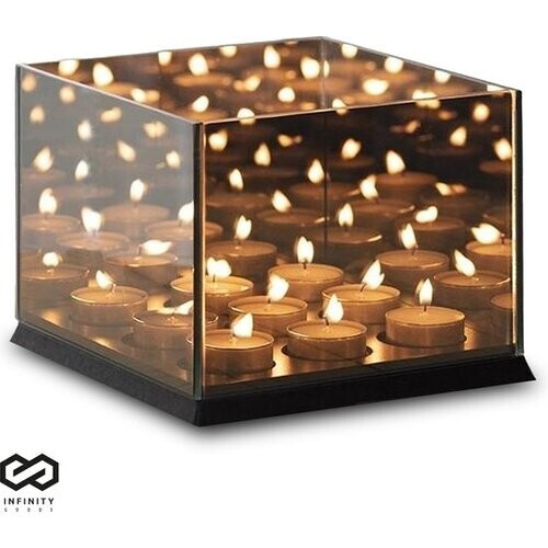 Tweedekans Infinity Goods Waxinelichthouder - Theelichthouder - 9 Waxinelichtjes - Reflecterend Spiegel Glas - Kaarsenhouder - Zwart Tweedehands