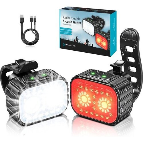 Tweedekans Inlustro Fietslamp Set - Voorlicht / Achterlicht - LED Fietslampjes Rood en Wit - Fietslicht Koplamp - Waterdicht - USB Oplaadbaar Tweedehands