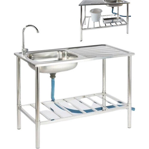 Tweedekans Inox Tafel - RVS - Gootsteen & Kraan - 100x77x50cm Tweedehands