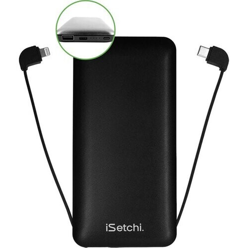 Tweedekans iSetchi Powerbank 10000 mAh - 4-in-1 - Ingebouwde Kabels - Zwart Tweedehands