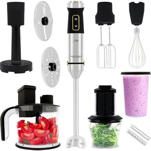 Tweedekans JAP Appliances ForceBlend F3 - 7in1 Staafmixer set (1500W) - Inclusief foodprocessor, maatbeker, spiraalsnijder, garde en klopper - Voor soep, vlees, smoothies en baby hapjes - Zwart/RVS Tweedehands