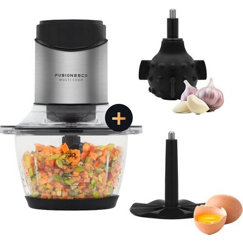 Tweedekans JAP Appliances Multi Chop + Uitbreidingspakket - Hakmolen met glazen kom 600ml - IJscrusher, knoflookpeller en eierklopper - Vaatwasserbestendig - 400W Tweedehands