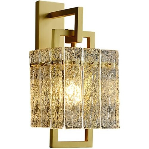 Tweedekans Jewell Wandlamp Modern - Messing - Waterrimpelglas - 1-lichts - Dimbaar - E12 Fitting - 16 x 21 x 39 cm Tweedehands