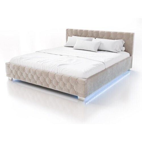 Tweedekans Juskys Nizza Gestoffeerd Bed met Opbergruimte – Fluwelen Hoofdbord & Indirecte LED-Verlichting Tweedehands