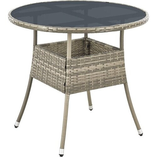 Tweedekans Juskys Polyrotan Tuintafel / Bijzettafel / Balkontafel Yoro - Rond - 80 cm - Grijs - Incl. Glasplaat Tweedehands