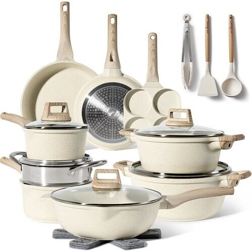 Tweedekans Just Perfecto 21 Delige Pannenset Inductie - Beige Pannenset Met Deksel Voor Gas en Inductie - PFAS vrij - Koudgrepen Tweedehands