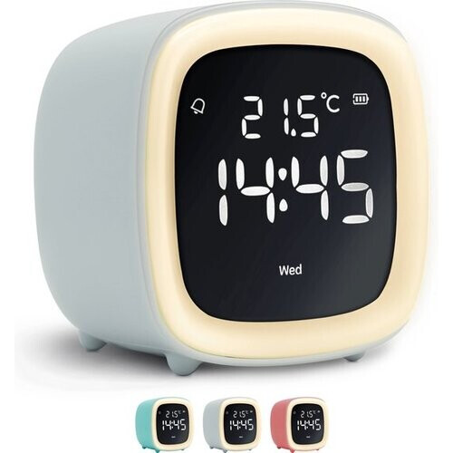 Tweedekans JustAnotherProduct AP18 - Oplaadbare digitale wekker met licht (3 standen) - Alarm klok met temperatuur (15.5°C tot 50°C) - 12/24h Alarm clock - Nachtlamp - Grijs Tweedehands