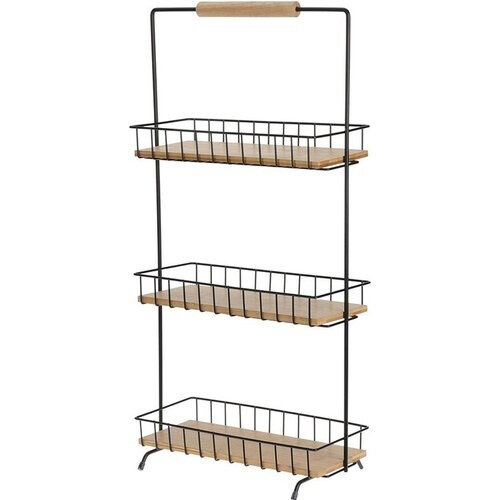Tweedekans Keukenrek met 3 Schappen - 58 cm hoog - Keuken Etagere - metaal en bamboe Tweedehands