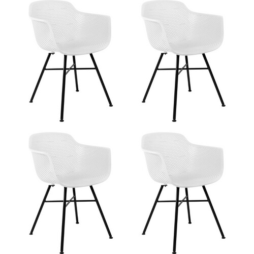 Tweedekans Kick Set van 4 Tuinstoelen Indy Wit - Zwart Frame - 54 x 58 x 83 cm Tweedehands