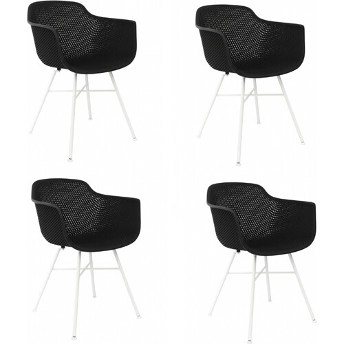 Tweedekans Kick Set van 4 Tuinstoelen Indy Zwart - Wit Frame - 54 x 58 x 83 cm Tweedehands