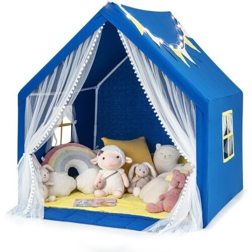 Tweedekans Kinderspeeltent met Sterverlichting Wasbare Katoenen Mat Cadeau voor Jongens en Meisjes 122 x 105 x 125 cm Donkerblauw Tweedehands