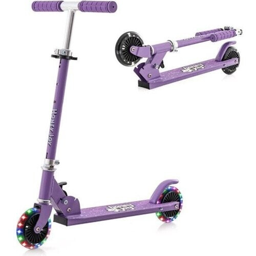 Tweedekans Kinderstep – 2 Wielen – Verstelbaar Stuur & Achterrem – Met Knipperende Wielen – Paars Tweedehands