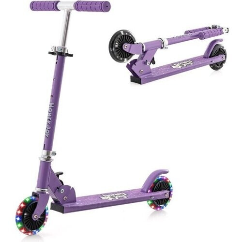 Tweedekans Kinderstep Twee Wiel Kick Scooter met Knipperende Wielen Verstelbaar Stuur & Achterrem voor Leeftijd 3+ Jongens & Meisjes Paars Tweedehands