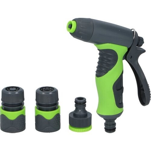 Tweedekans Kinzo 4-Delige Spuitpistool Set - Incl. 3 Verbindingsstukken voor Tuinslang - 8 Sproei-Standen - Soft-Grip Handgreep - Groen/Grijs Tweedehands