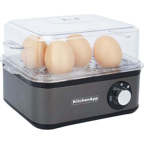 Tweedekans KitchenApp Eierkoker elektrisch - Geschikt voor 8 eieren - Met timer - Inclusief maatbekertje - Zilvergrijs Tweedehands