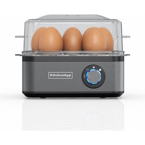 Tweedekans KitchenApp Eierkoker elektrisch - Geschikt voor 8 eieren - Met timer - Inclusief maatbekertje - Zilvergrijs Tweedehands
