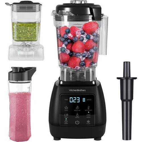 Tweedekans KitchenBrothers 2-in-1 Power Blender - 1600W - BPA-vrij - 2L - Complete Set met Hakmolen en To-go Beker - Smoothie Maker - IJscrusher - Zwart Tweedehands